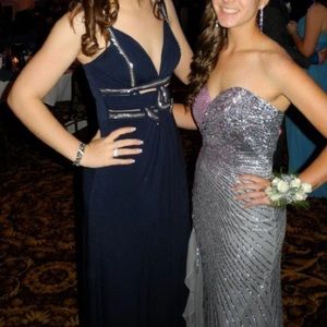 navy & silver guess prom dress